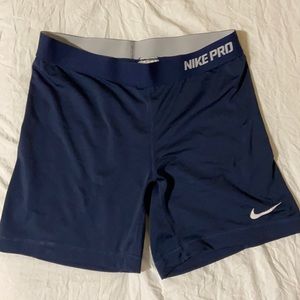 Navy blue Nike Pro compression shorts